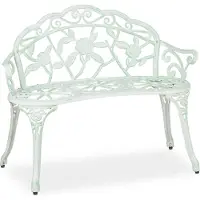 Relaxdays Banc de jardin , 2 places, motif roses, terrasse, balcon, aluminium et fonte, banc de style ancien, 78 x 98 x 55,5 cm, blanc/vert