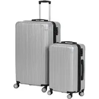 Relaxdays Ensemble de valises , 2 pièces, 2 tailles, 4 roulettes, coque rigide, poignée télescopique, valises de voyage avec serrure à combinaison, argent