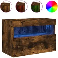 vidaXL Armoire TV murale avec lampes LED chêne fumé 60x30x40 cm