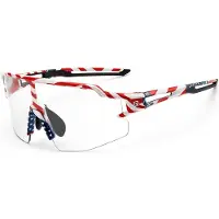 RockBros Unisexe, Lunettes de sport, Cycling Glasses Photochromic with UV Protection and Corrective Insert 14120008002 - USA Pat (Blanc avec motif de drapeau américain), Multicolore, Blanc