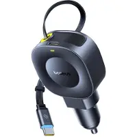 Baseus Ładowarka samochodowa PrimeTrip VR2 45W + 45W ze zwijanym kablem USB-C - czarna, Adaptateur pour véhicule, Noir