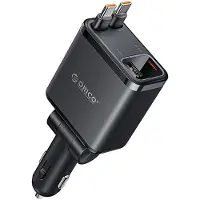 ORICO Chargeur de voiture Twin Reach, 45W, avec ports USB-A et USB-C, et deux câbles USB-C rétractables