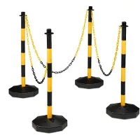 Relaxdays Lot de 4 poteaux de délimitation avec chaîne , poteaux mobiles avec chaîne, H x P : 85 x 29 cm, barrière à chaîne, jaune/noir