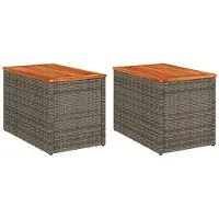 vidaXL Tables d'appoint de jardin 2 pcs. Gris 55x34x37cm Poly rotin bois