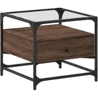 vidaXL Table basse et dessus en verre chêne marron 50x50x45 cm acier