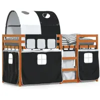 vidaXL Lit superposé avec rideaux blanc & noir 90x190 cm Pin