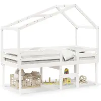 vidaXL Lit surélevé avec toit blanc 90x200 cm pin massif