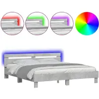 vidaXL Cadre de lit avec tête de lit et éclairage LED gris béton