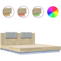 vidaXL Cadre de lit avec tête de lit & lampes LED Chêne Sonoma 160x200 cm