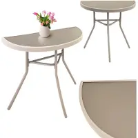 Jumi : table de balcon, table de jardin beige en verre et métal