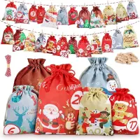 Sonstiges Calendrier de l'Avent à remplir, comprenant 24 petits sacs en tissu avec des pinces et une corde, idéal pour créer un calendrier de Noël personnalisé à suspendre