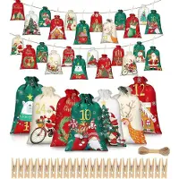 Sonstiges Calendrier de l'Avent à remplir, comprenant 24 sachets numérotés, en polyester, disponible en 2 tailles, avec cordon et attaches inclus