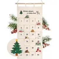 Sonstiges Calendrier de l'Avent en tissu, couleur beige, avec une inscription brodée, 24 poches, à suspendre au mur