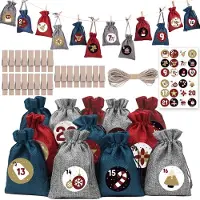 Sonstiges Calendrier de l'Avent à remplir : 24 petits sacs en jute avec étiquettes numérotées, 10 mètres de ficelle et des pinces en bois