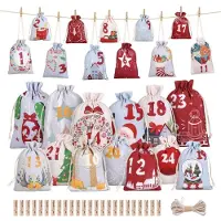 Sonstiges Calendrier de l'Avent à remplir : 24 petits sacs en tissu, 2 tailles différentes, avec des pinces en bois et du fil