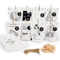 Sonstiges Calendrier de l'Avent à remplir, ensemble de 8 motifs, ficelle en jute et pinces en bois, couleur blanche