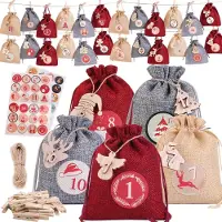 Sonstiges Calendrier de l'Avent à remplir, 24 pièces, couleur rouge, année 2026, dimensions 12x15 cm, en lin et en bois