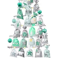 Sonstiges Calendrier de l'Avent à remplir : 24 petits sacs en tissu, chaîne verte, dimensions 12 x 21,5 cm