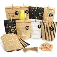 Sonstiges Calendrier de l'Avent à remplir, ensemble noir et blanc, en papier kraft, avec 8 motifs différents