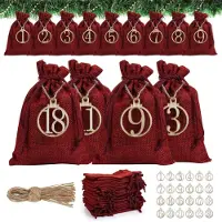 Sonstiges Calendrier de l'Avent à remplir, 24 petits sacs avec des décorations en bois, en tissu, idéal pour créer un calendrier de Noël personnalisé
