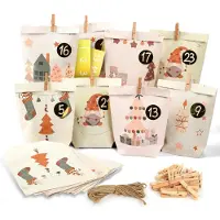 Sonstiges Calendrier de l'Avent à remplir, ensemble comprenant du fil de jute et des pinces en bois, idéal pour les familles, les enfants et les adultes. 8 motifs différents, en papier kraft de 120 g/m²