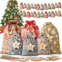 Sonstiges Calendrier de l'Avent à remplir : 24 petits sacs en tissu avec des chiffres en bois, idéal pour la décoration de Noël, pour enfants et adultes