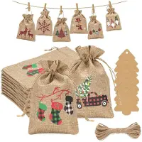Sonstiges Calendrier de l'Avent avec 24 petits sacs en jute, dimensions 13x18 cm, avec étiquette et cordon
