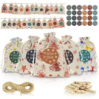 Sonstiges Calendrier de l'Avent à remplir, comprenant 24 petits sacs en jute de 13x18 cm avec des autocollants numérotés, idéal pour créer votre propre calendrier de Noël. Couleur : beige