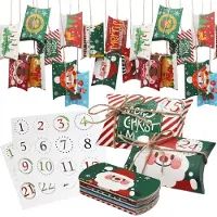 Sonstiges Calendrier de l'Avent à remplir, comprenant 24 boîtes cadeaux, des boîtes en forme de coussin, des autocollants et du cordage en jute