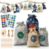 Sonstiges Calendrier de l'Avent à remplir, composé de 24 petits sacs en tissu, avec des autocollants numérotés et des étiquettes