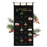 Sonstiges Calendrier de l'Avent en tissu, à remplir, pour accrocher au mur. Noir et or, brodé, avec 24 poches. Lavable et réutilisable