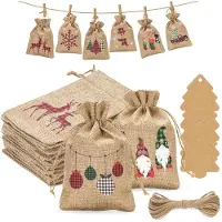Sonstiges Calendrier de l'Avent avec 24 petits sacs en jute, de dimensions 10x15 cm, avec étiquette et ficelle en jute