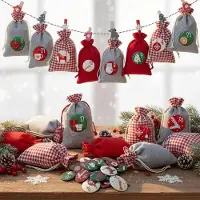 Sonstiges Calendrier de l'Avent en tissu, 24 pochettes, rouge et gris, réutilisable