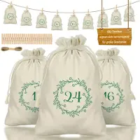 Sonstiges Calendrier de l'Avent à remplir, comprenant 24 petits sacs en tissu, deux tailles différentes, avec attaches et cordon, couleur beige