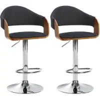 BellaFurn set de 2 tabourets de bar - tabouret - hauteur réglable pour le confort et la protection | Couleur : noyer/noir | Matériau base : métal chromé