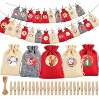 Sonstiges Calendrier de l'Avent à remplir, 24 sacs de Noël à décorer soi-même, gris et rouge, 12 x 15 cm