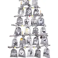 Sonstiges Calendrier de l'Avent à remplir, grande taille (12x21,5 cm), avec 24 petits sacs en tissu gris et une chaîne pour le suspendre