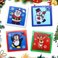 Sonstiges Puzzle de manipulation pour enfants, 4 pièces, thème Noël, calendrier de l'Avent, petit cadeau : renne, bonhomme de neige, Père Noël, pingouin. Dimensions : 6,5 x 6,5 cm