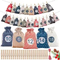 Sonstiges Calendrier de l'Avent à remplir soi-même, comprenant 24 petits sacs en jute numérotés, de dimensions 10x15,5 cm, avec attaches et ruban inclus