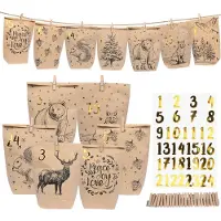 Sonstiges Calendrier de l'Avent : coffret de 24 sachets avec autocollants numérotés et attaches, en papier kraft, dimensions 16x22 cm