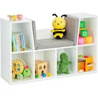 Relaxdays - Etagère à Livres Avec Coussin, Pour Enfants Avec 6 Compartiments, 63x103x30cm, Rembourré, Siège.