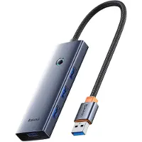 Baseus Hub UltraJoy Series Lite 4 ports (USB vers USB 3.0*4 Type-C 5V) (gris) (USB-C, 4 ports), Station d’accueil + hub USB, Gris