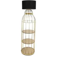 Xl Moebel Gmbh Lampe sur pied dorée, design industriel, avec étagère intégrée, idéale comme table d'appoint