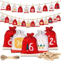 Sonstiges Calendrier de l'Avent à remplir, composé de 24 sacs en tissu, avec des pinces en bois et un ruban. Dimensions : 15 x 10 cm