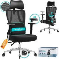 Songmics Chaise de bureau ergonomique OBN067BH01, avec support lombaire réglable, capacité de charge jusqu'à 150 kg, couleur noire