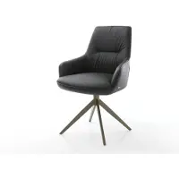 DELIFE Chaise-pivotante Zelia-Flex avec accoudoirs cuir de vache noir pied croisé large aspect titane pivotement sur 360° fonction bascule ressorts ensachés