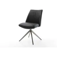 DELIFE Chaise-pivotante Elso-Flex cuir de vache noir pied croisé large grafiete pivotement sur 360° fonction bascule ressorts ensachés