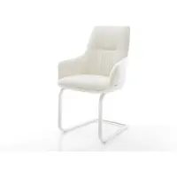 DELIFE Cantilever Zelia-Flex avec accoudoirs bouclé doux beige pied cantilever plat blanc ressorts ensachés