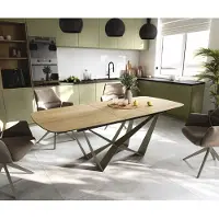 DELIFE Table à manger Edge Boot 180-220x100 cm Céramique Laminam Sabbia Eichefarbig Spider Métal Finition effet Titan extensible