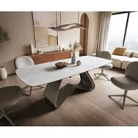 DELIFE Table à manger Edge Boot 180-220x100 cm Céramique Laminam Statuarietto Blanc piètement en W Finition effet Titan extensible